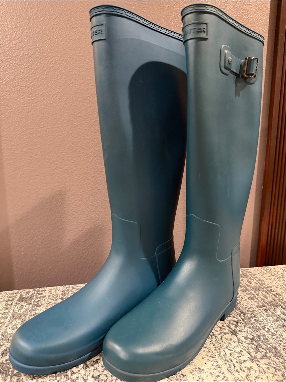 Hunter Women size 9 Tall Waterproof Boots in Teal Blue-Green